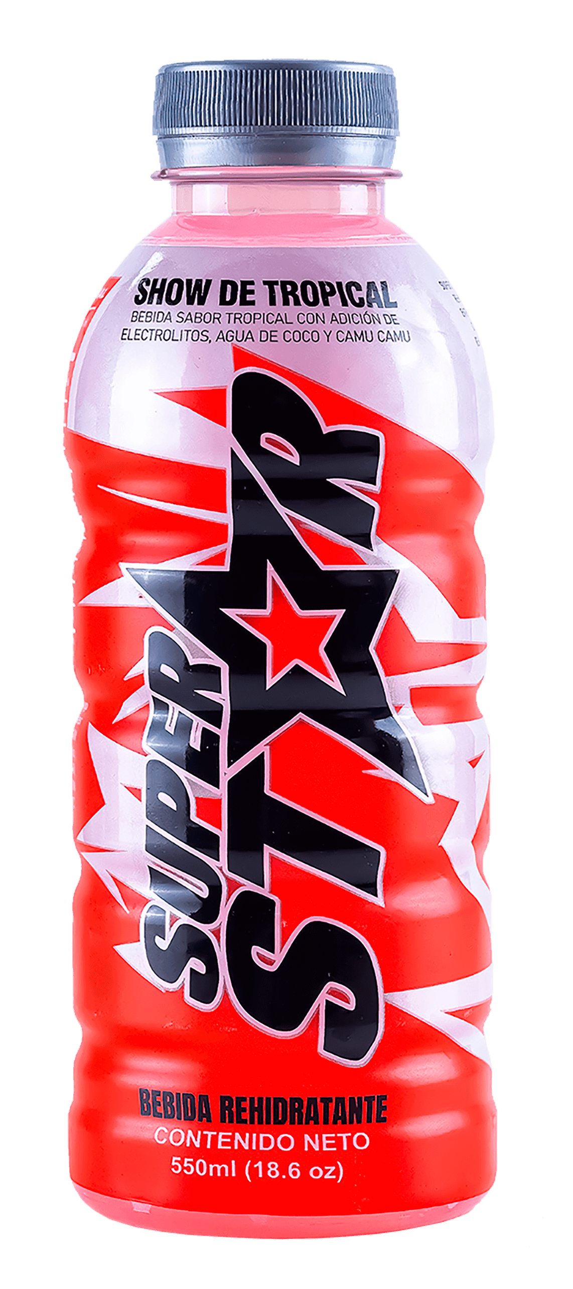 Botella de bebida energética natural Superstar con agua de coco y camu camu sabor SHOW DE TROPICAL