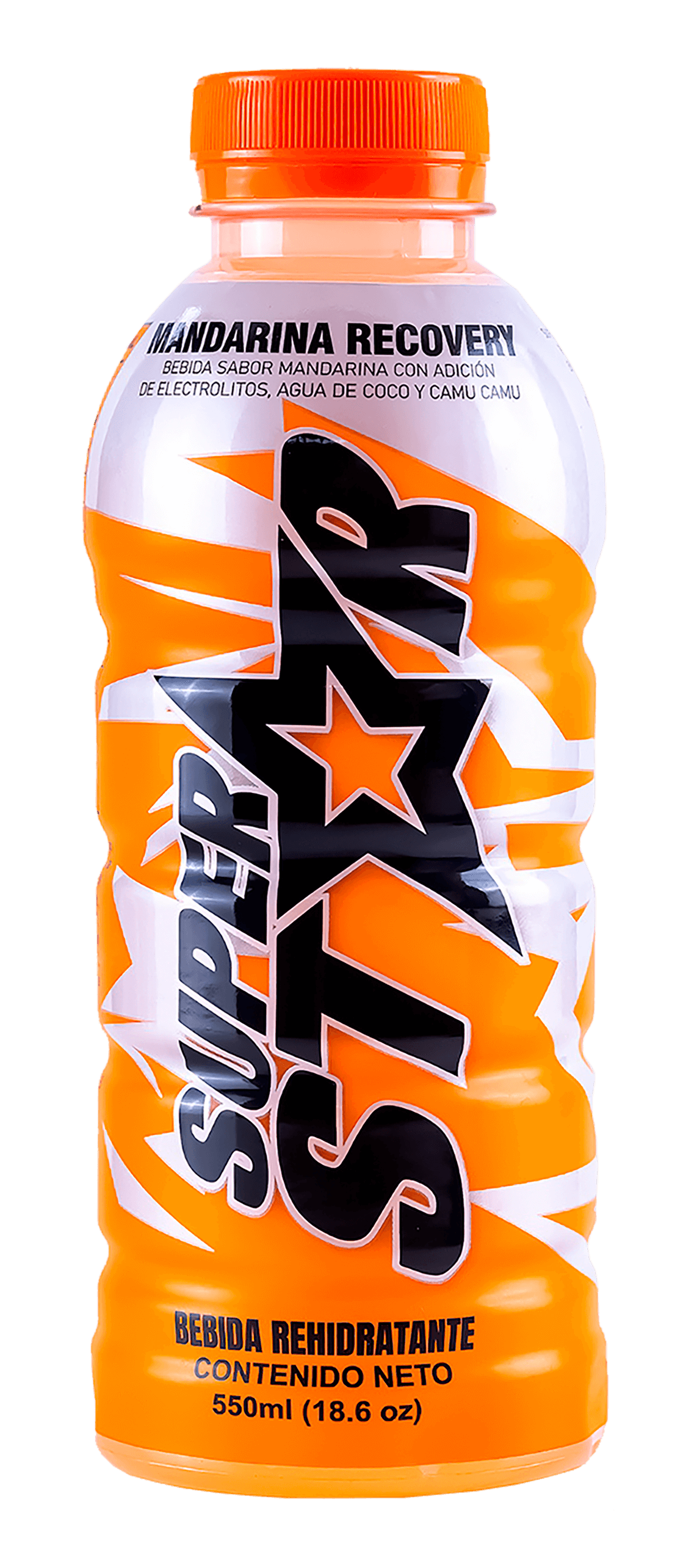 Botella de bebida energética natural Superstar con agua de coco y camu camu sabor MANDARINA RECOVERY